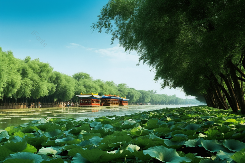 荷花湖边绿色树林中国风中式古建筑风景风光大气旅游风景区出游清晰的摄影图高清的图片著名的游玩圣地,高清,摄影图,摄影图片,图片大全,摄影图免费下载